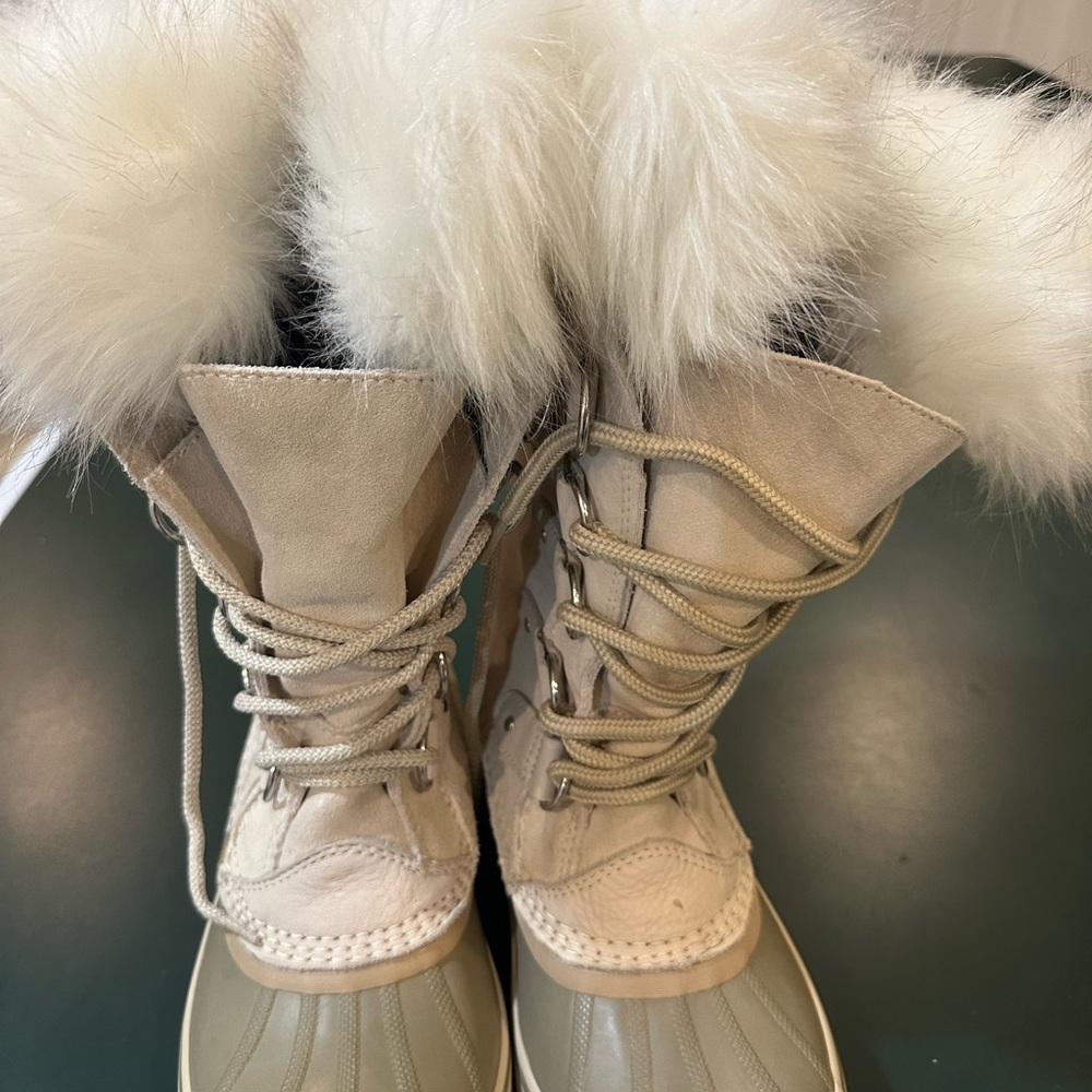 SOREL Women's Joan of Arctic Waterproof Winter Boots  Cream and Tan Winter Boots